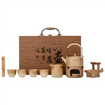 Set ceramic rustic pentru prepararea și prăjirea ceaiului, încălzitor de ceai cu lumânare, ceremonie de ceai vintage, suport pentru telefon — cadou pentru întâlnirea anuală