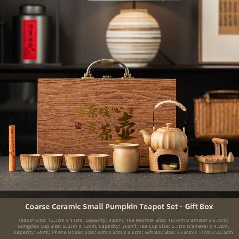 Set ceramic rustic pentru prepararea și prăjirea ceaiului, încălzitor de ceai cu lumânare, ceremonie de ceai vintage, suport pentru telefon — cadou pentru întâlnirea anuală