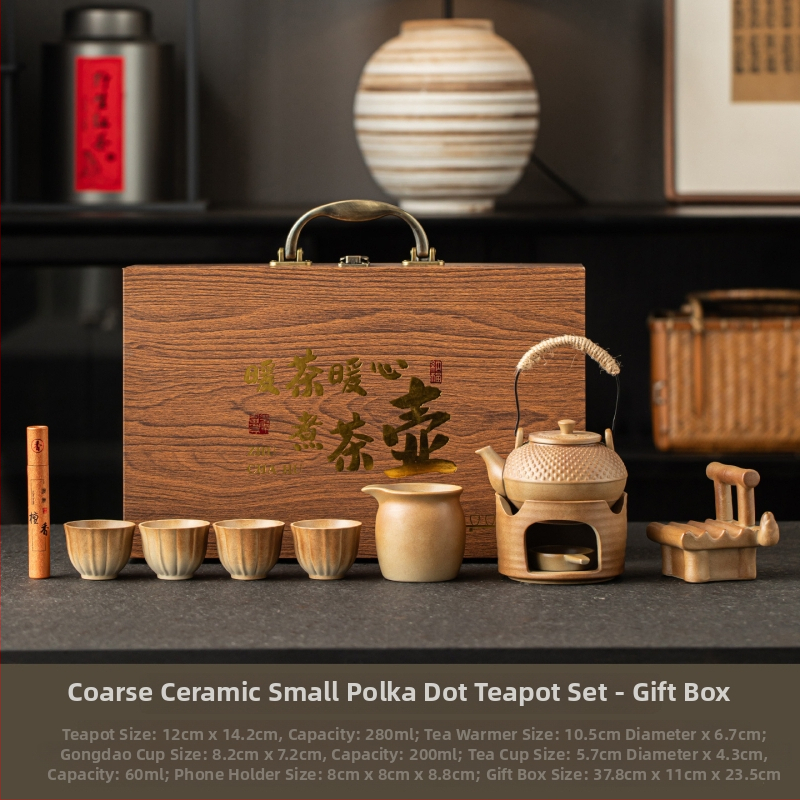 Set ceramic rustic pentru prepararea și prăjirea ceaiului, încălzitor de ceai cu lumânare, ceremonie de ceai vintage, suport pentru telefon — cadou pentru întâlnirea anuală