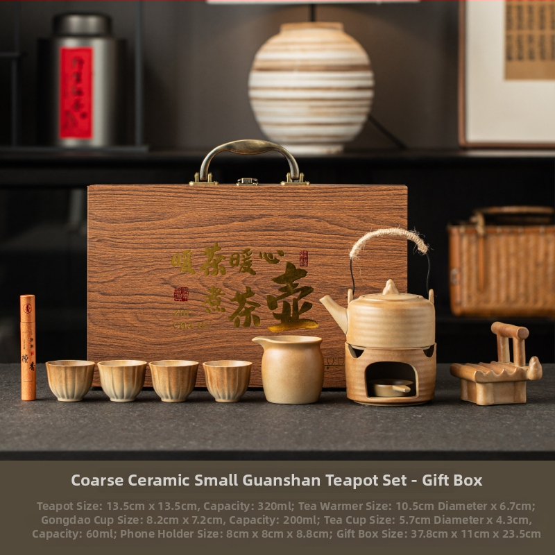 Set ceramic rustic pentru prepararea și prăjirea ceaiului, încălzitor de ceai cu lumânare, ceremonie de ceai vintage, suport pentru telefon — cadou pentru întâlnirea anuală