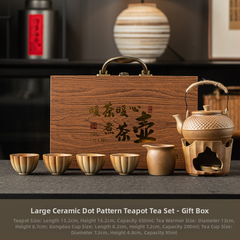 Set ceramic rustic pentru prepararea și prăjirea ceaiului, încălzitor de ceai cu lumânare, ceremonie de ceai vintage, suport pentru telefon — cadou pentru întâlnirea anuală