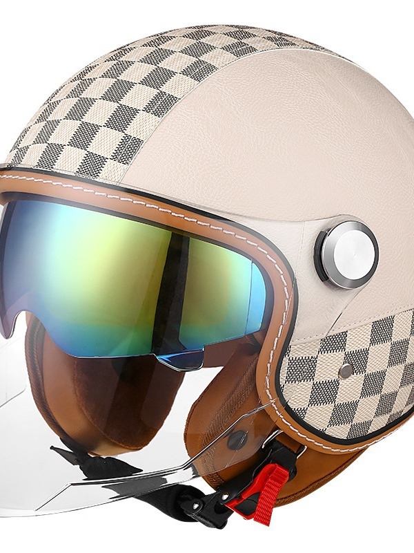 3C-tanúsítvánnyal rendelkező retro bőrsisak motorkerékpárhoz Bluetooth-tal, uniszex fél sisak kettős szemüveggel, ABS