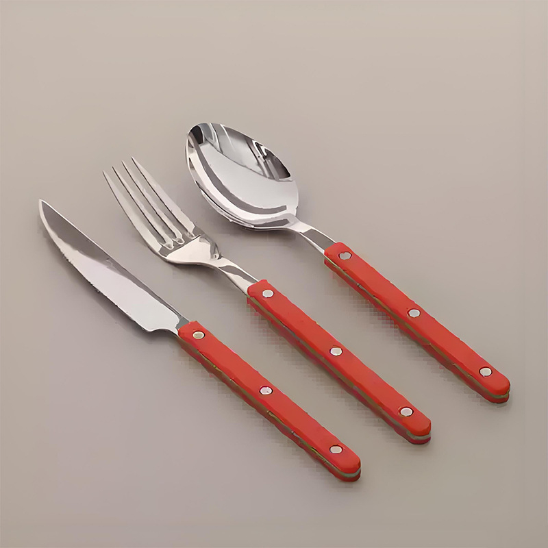 Set tacâmuri Western, trei piese: cuțit, furculiță și lingură, din oțel inoxidabil 304, clasă alimentară, portabil