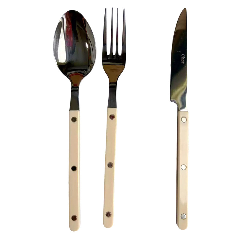 Set tacâmuri Western, trei piese: cuțit, furculiță și lingură, din oțel inoxidabil 304, clasă alimentară, portabil