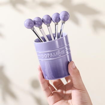 Set tacâmuri pentru fructe pentru uz casnic, furculițe și linguri de desert, cu borcan ceramic de depozitare, oțel inoxidabil 304