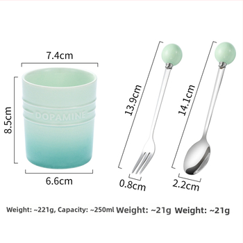 Set tacâmuri pentru fructe pentru uz casnic, furculițe și linguri de desert, cu borcan ceramic de depozitare, oțel inoxidabil 304