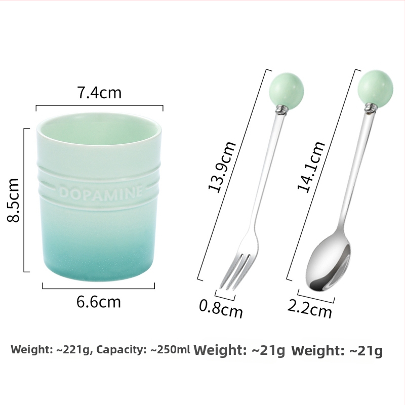 Set tacâmuri pentru fructe pentru uz casnic, furculițe și linguri de desert, cu borcan ceramic de depozitare, oțel inoxidabil 304