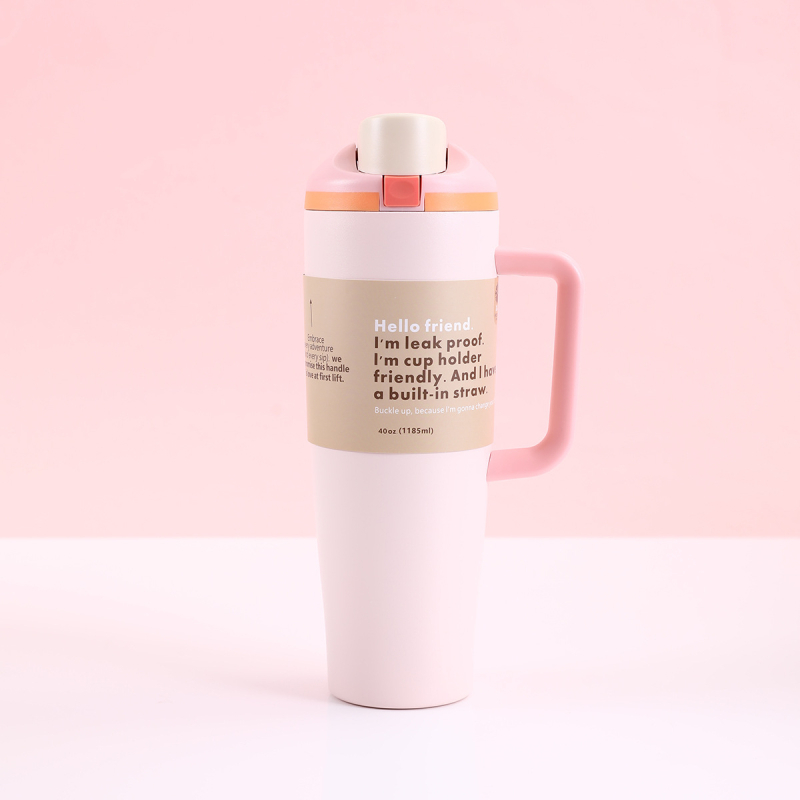 Cana termică pentru mașină cu mâner, 40 oz, oțel inoxidabil 304 în interior, 201 în exterior, capacitate mare