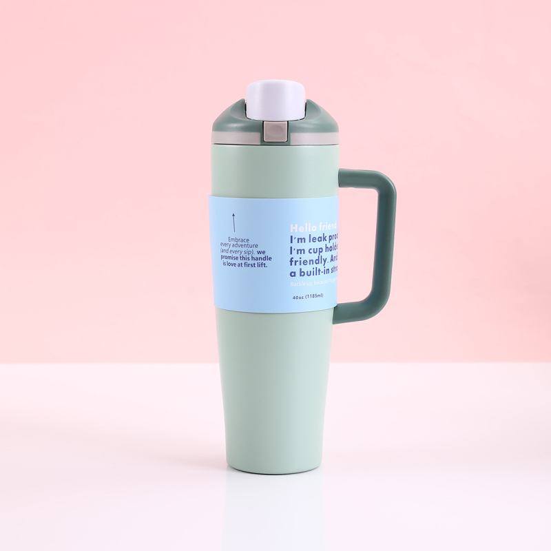 Cana termică pentru mașină cu mâner, 40 oz, oțel inoxidabil 304 în interior, 201 în exterior, capacitate mare