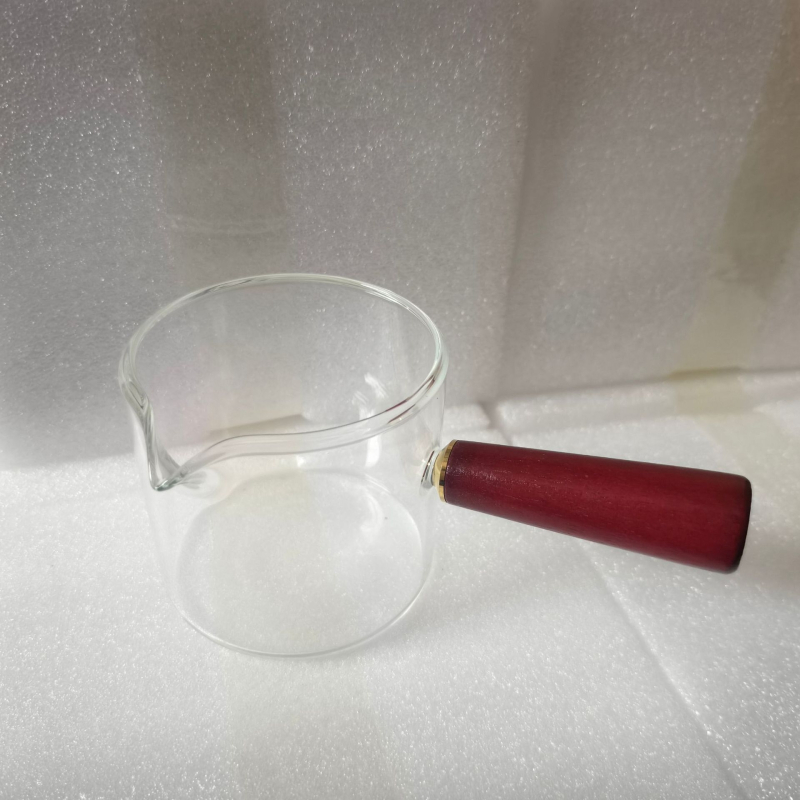 Ceainic din sticlă cu mâner lateral din lemn masiv, set Gongfu de ceai