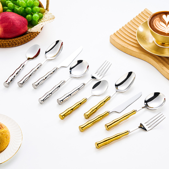 Set tacâmuri din oțel inoxidabil 304 cu mâner ceramic – cuțit, furculiță și lingură (5 piese: cuțit de masă, furculiță de masă, lingură rotundă, linguriță, lingură cu vârf)