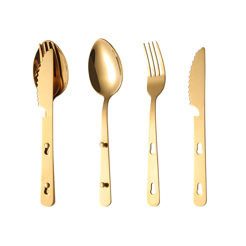 Set de tacâmuri pentru picnic în aer liber, 3 piese: cuțit, furculiță și lingură, oțel inoxidabil 430, portabil, argintiu