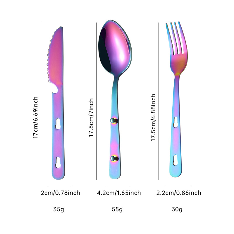 Set de tacâmuri pentru picnic în aer liber, 3 piese: cuțit, furculiță și lingură, oțel inoxidabil 430, portabil, argintiu