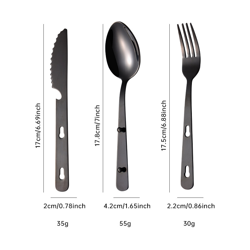 Set de tacâmuri pentru picnic în aer liber, 3 piese: cuțit, furculiță și lingură, oțel inoxidabil 430, portabil, argintiu