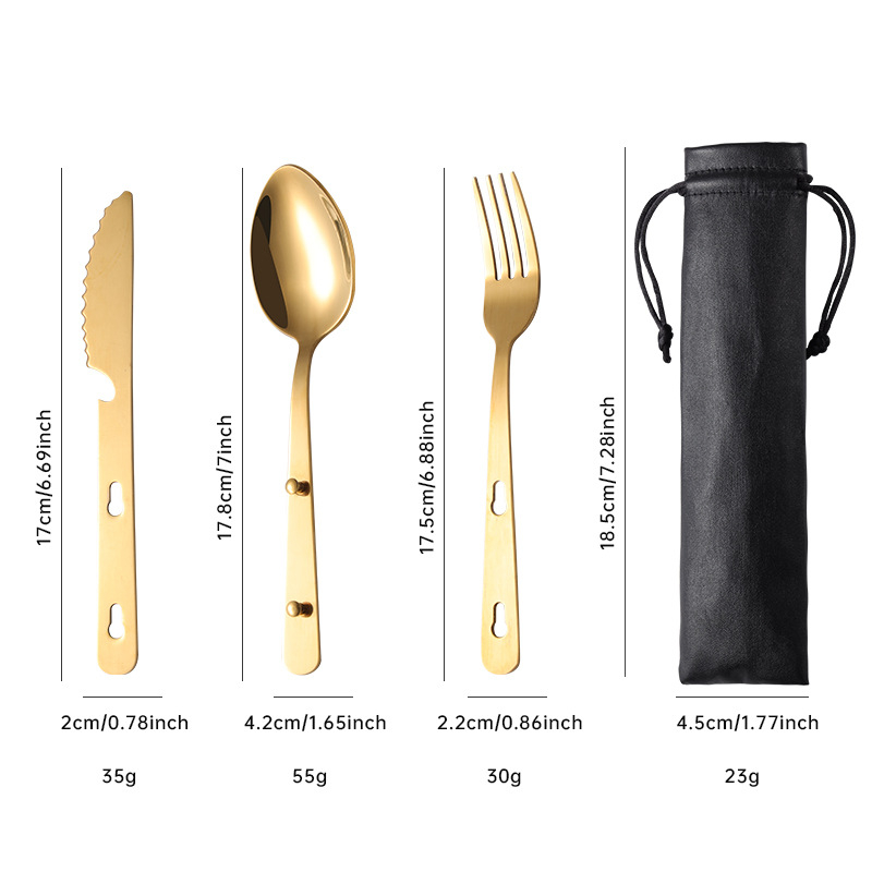 Set de tacâmuri pentru picnic în aer liber, 3 piese: cuțit, furculiță și lingură, oțel inoxidabil 430, portabil, argintiu