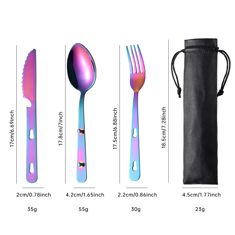 Set de tacâmuri pentru picnic în aer liber, 3 piese: cuțit, furculiță și lingură, oțel inoxidabil 430, portabil, argintiu