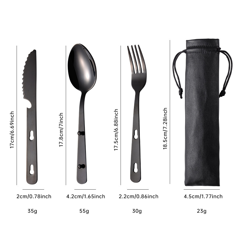 Set de tacâmuri pentru picnic în aer liber, 3 piese: cuțit, furculiță și lingură, oțel inoxidabil 430, portabil, argintiu