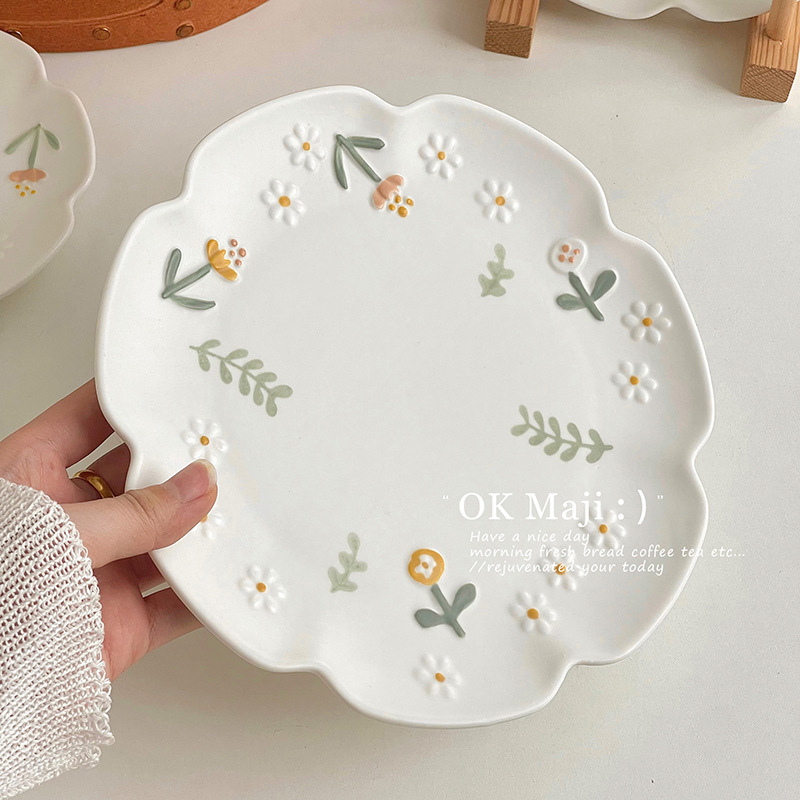 Farfurie de masă din ceramică Little Daisy, în formă de floare, diametrul 12 cm, uz casnic, stil simplu