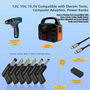 Type-C женски към DC заряден адаптер, 12V/15V/19.5V, за домашно енергийно съхранение и електроинструменти