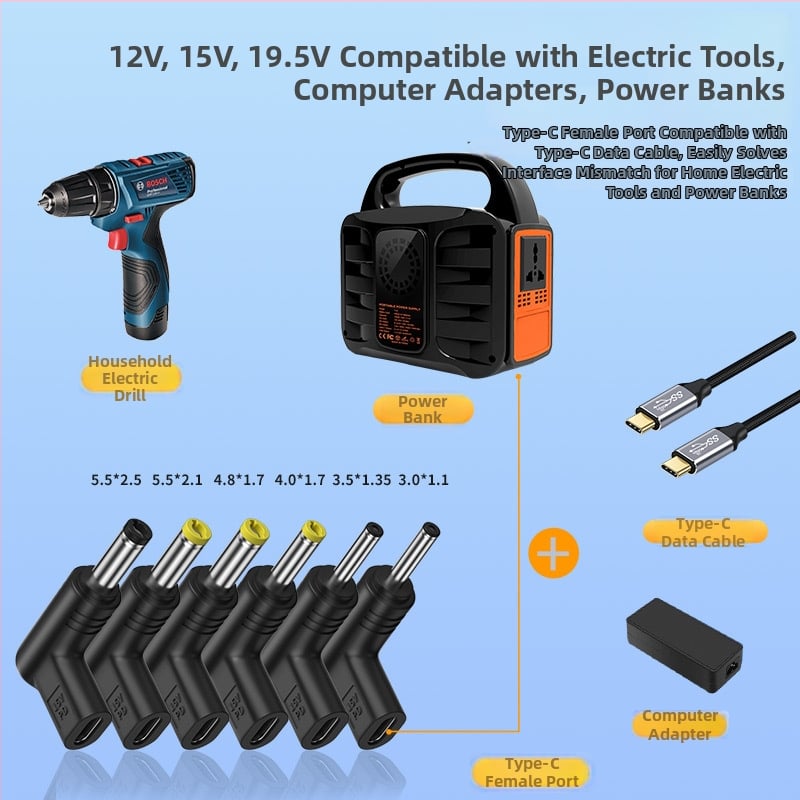 Type-C женски към DC заряден адаптер, 12V/15V/19.5V, за домашно енергийно съхранение и електроинструменти