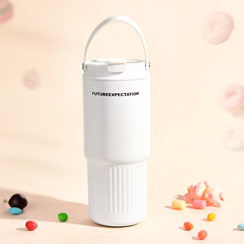 Cană izolată din oțel inoxidabil 316, cu mâner, capacitate mare, pentru mașină, cu pai dublu
