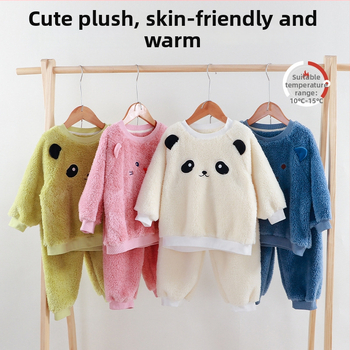 Gyerekeknek készült vastag fleece-béléses pizsama szett, őszi–téli szezonra, meleg, uniszex, otthoni és utcai viselet