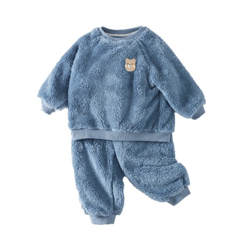 Gyerekeknek készült vastag fleece-béléses pizsama szett, őszi–téli szezonra, meleg, uniszex, otthoni és utcai viselet
