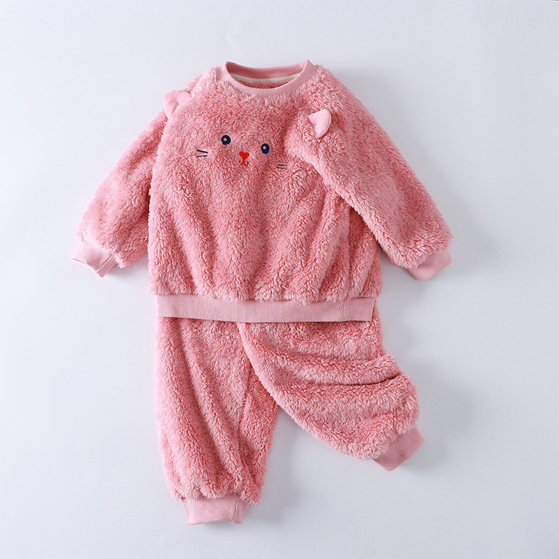 Gyerekeknek készült vastag fleece-béléses pizsama szett, őszi–téli szezonra, meleg, uniszex, otthoni és utcai viselet