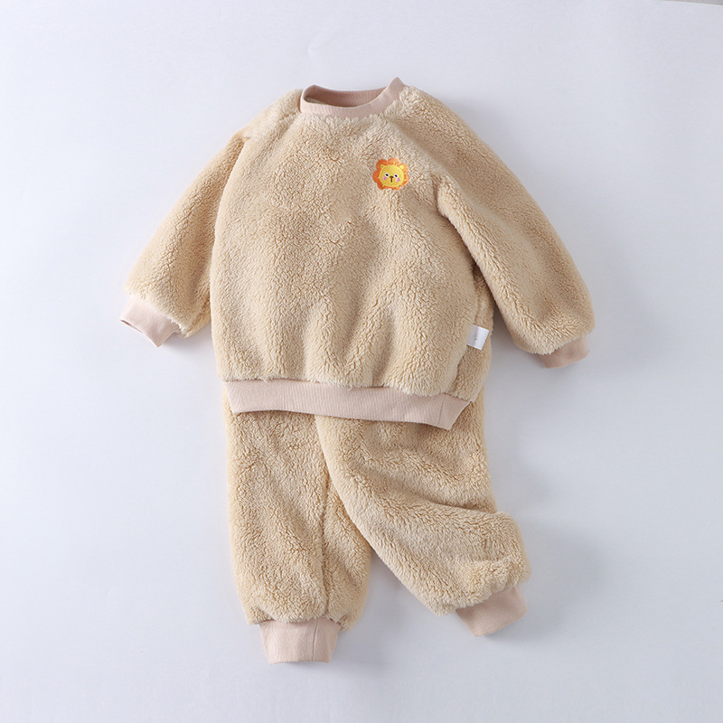 Gyerekeknek készült vastag fleece-béléses pizsama szett, őszi–téli szezonra, meleg, uniszex, otthoni és utcai viselet