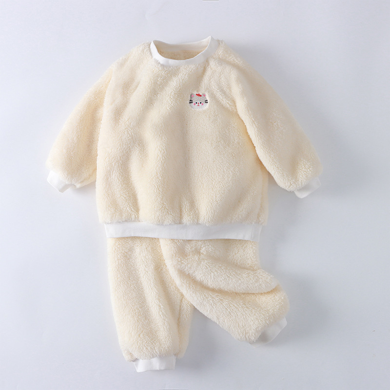 Gyerekeknek készült vastag fleece-béléses pizsama szett, őszi–téli szezonra, meleg, uniszex, otthoni és utcai viselet