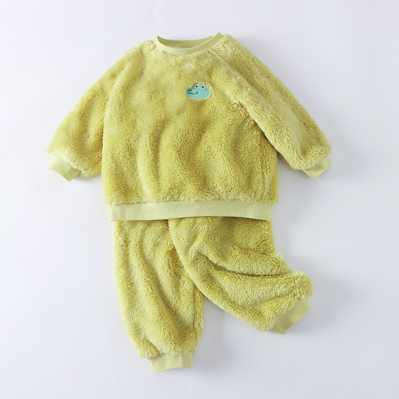 Gyerekeknek készült vastag fleece-béléses pizsama szett, őszi–téli szezonra, meleg, uniszex, otthoni és utcai viselet