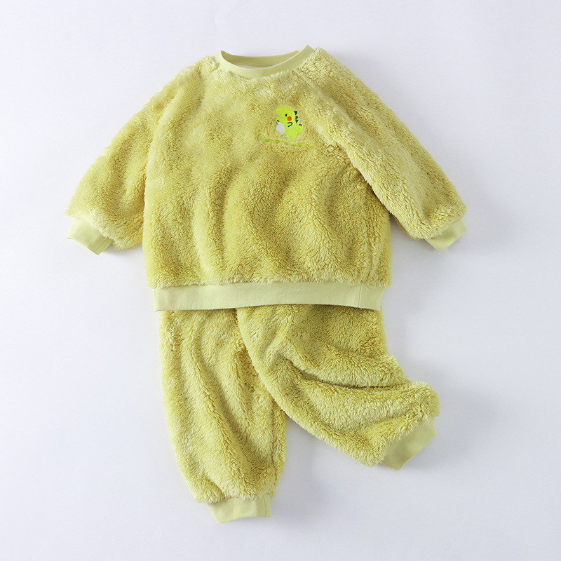 Gyerekeknek készült vastag fleece-béléses pizsama szett, őszi–téli szezonra, meleg, uniszex, otthoni és utcai viselet