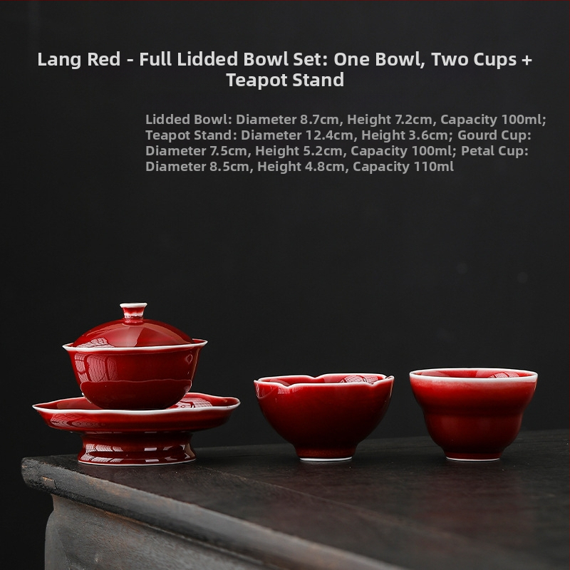 Lang Hong gaiwan tri-color cu încrustație de argint, motiv Yuanbao, ceașcă ceramică Gongfu ceai