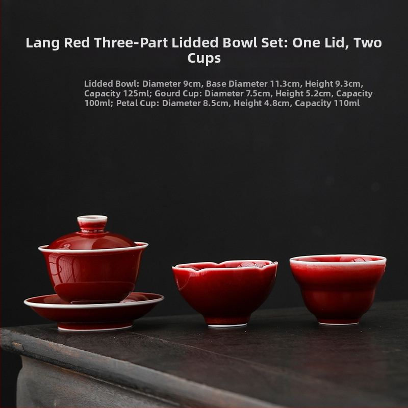 Lang Hong gaiwan tri-color cu încrustație de argint, motiv Yuanbao, ceașcă ceramică Gongfu ceai