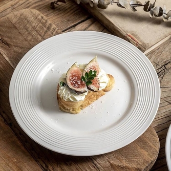 Farfurie albă de porțelan pentru cină, rotundă, design minimalist, farfurie ceramică pentru mese și deserturi, veselă de uz casnic
