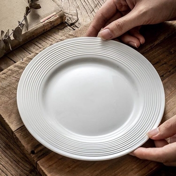 Farfurie albă de porțelan pentru cină, rotundă, design minimalist, farfurie ceramică pentru mese și deserturi, veselă de uz casnic