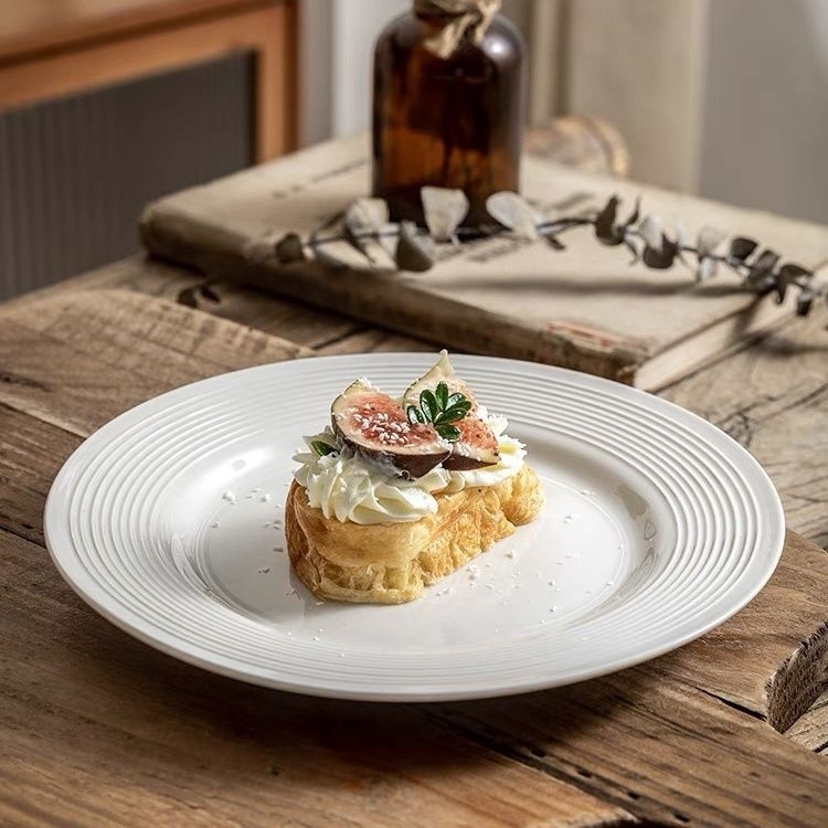 Farfurie albă de porțelan pentru cină, rotundă, design minimalist, farfurie ceramică pentru mese și deserturi, veselă de uz casnic