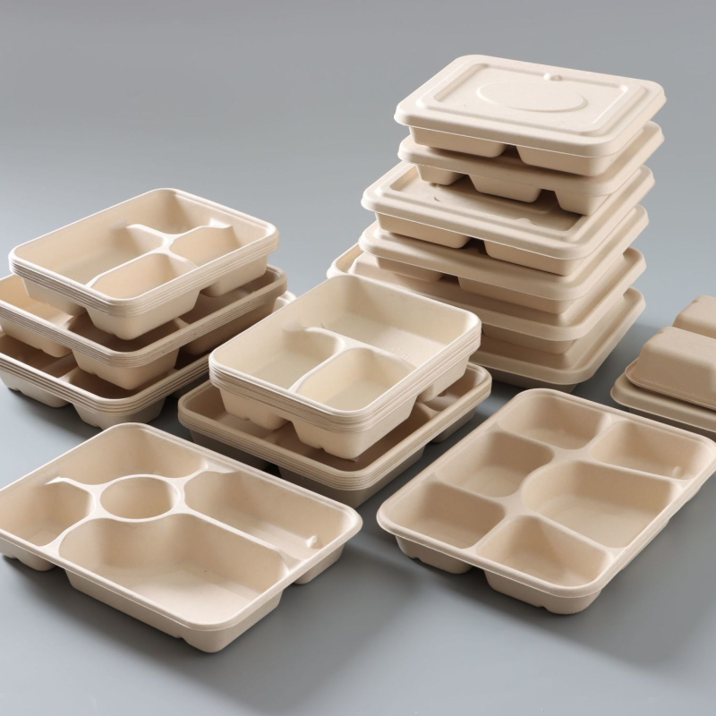Cutie de prânz de unică folosință, cu patru compartimente, din pulpă de hârtie, ambalaj take-out ecologic, de înaltă calitate