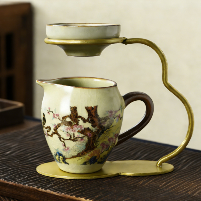 Filtru de ceai din ceramică Ru kiln cu suport – filtru integrat pentru ceai, uz casnic