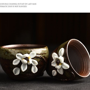 Ceșcuță ceramică pentru ceai, arsă la cuptor cu lemn, cu design de mugur de floare realizat manual, ceașcă unică pentru degustare de ceai