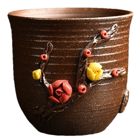 Ceșcuță ceramică pentru ceai, arsă la cuptor cu lemn, cu design de mugur de floare realizat manual, ceașcă unică pentru degustare de ceai