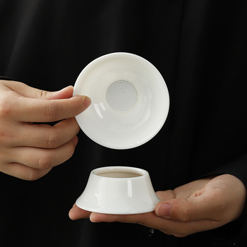 Set Gongfu de ceai din porțelan alb, cu filtru ceramic perforat