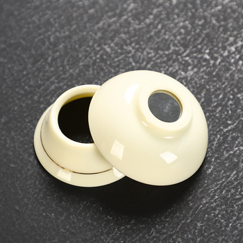 Set Gongfu de ceai din porțelan alb, cu filtru ceramic perforat