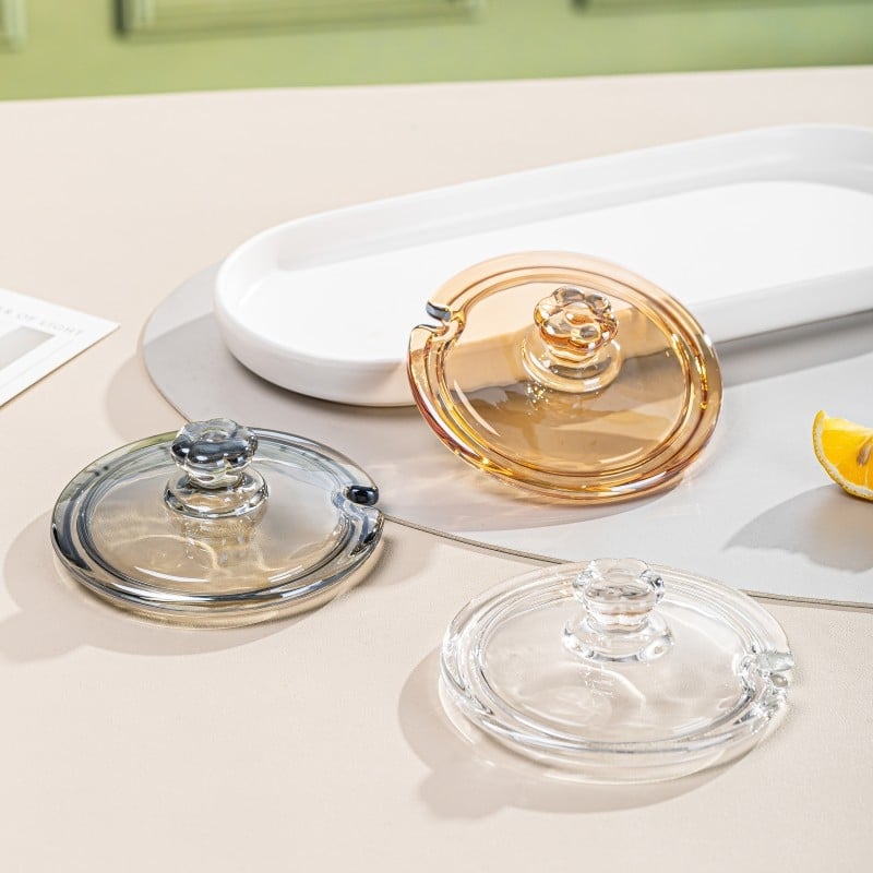 Capac transparent pentru ceașcă din sticlă, capac universal pentru cești de lapte și apă și pentru cești cu pudră de rădăcină de lotus, rezistent la praf și căldură