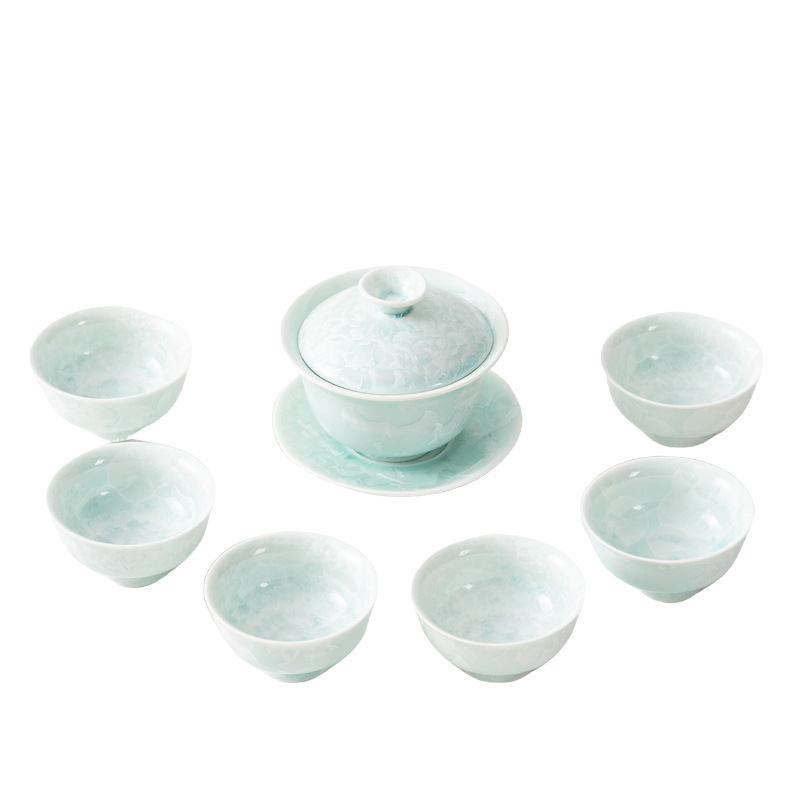 Cana cu glazură cristalină pentru Gongfu – ceașcă ceramică pentru ceai, gaiwan cu trei părți