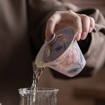 Gaiwan nou, pictură manuală mov fumuriu, ceașă de ceai ceramică cu capac, set de ceai, cadou pentru cel mai bun prieten