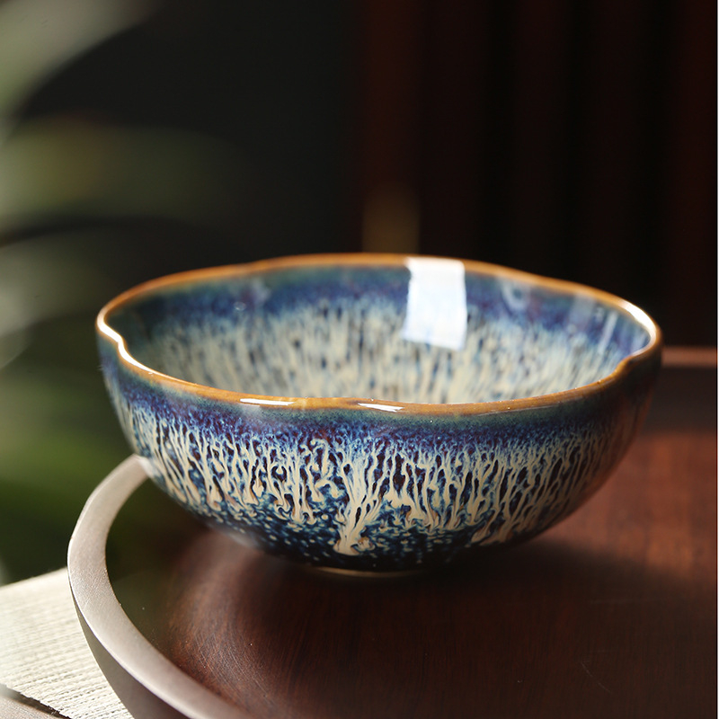 Ceșă Maestru Jianzhan din porțelan alb, vas ceramic pentru ceai Kung Fu, bol ceramic cu finisaj periat, stil retro elegant