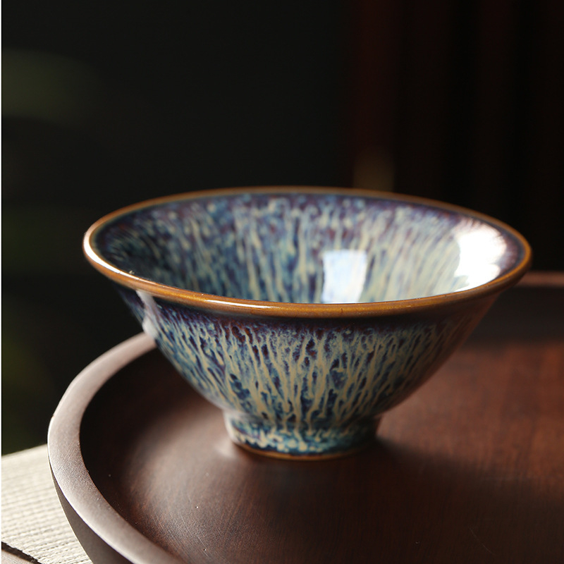 Ceșă Maestru Jianzhan din porțelan alb, vas ceramic pentru ceai Kung Fu, bol ceramic cu finisaj periat, stil retro elegant