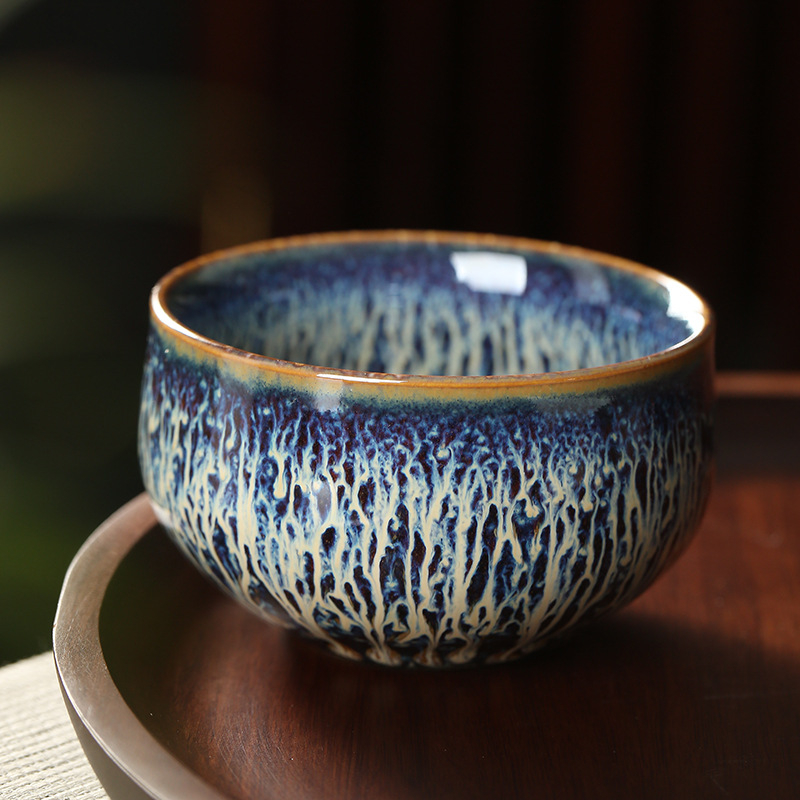Ceșă Maestru Jianzhan din porțelan alb, vas ceramic pentru ceai Kung Fu, bol ceramic cu finisaj periat, stil retro elegant