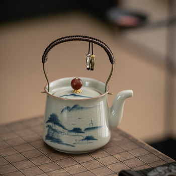 Ceainic pictat manual cu mâner, în stil nou chinezesc Ge Kiln, ceramic pentru uz casnic, ceainic cu filtru pentru prepararea ceaiului Kung Fu